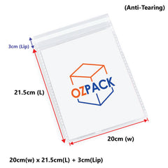 200 X 215mm Self Adhesive Sealing Clear OPP Cellophane Resealable Plastic Bags - ozpack.au