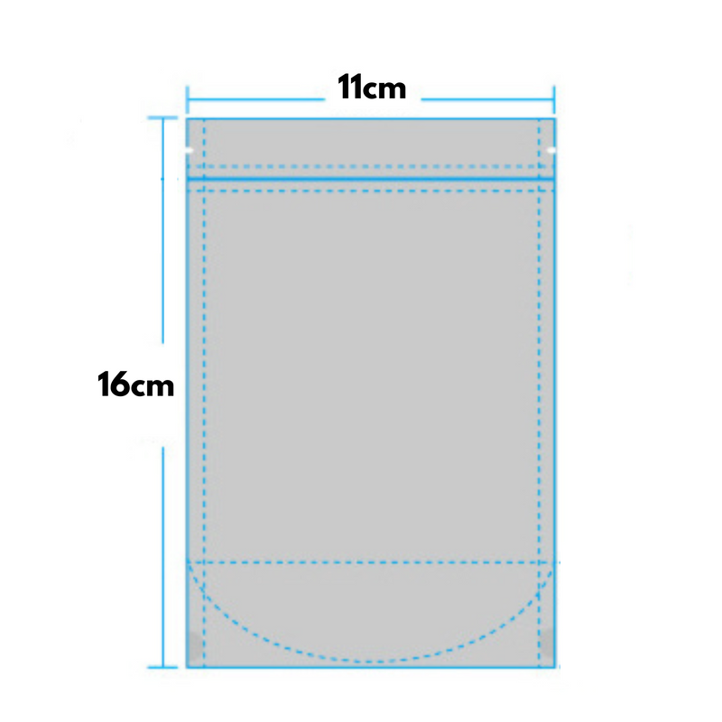 110mm x 160mm + 30mm Double Aluminum Foil Stand Up Retail Bags - Zip Lock Pouches (13µ Thickness)