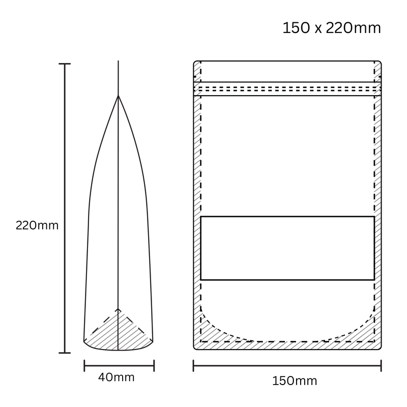 150 mm x 220 mm + 40 mm Resealable Kraft Paper Matt Window Zipper Lock Stand Up Bag Pouches Packaging