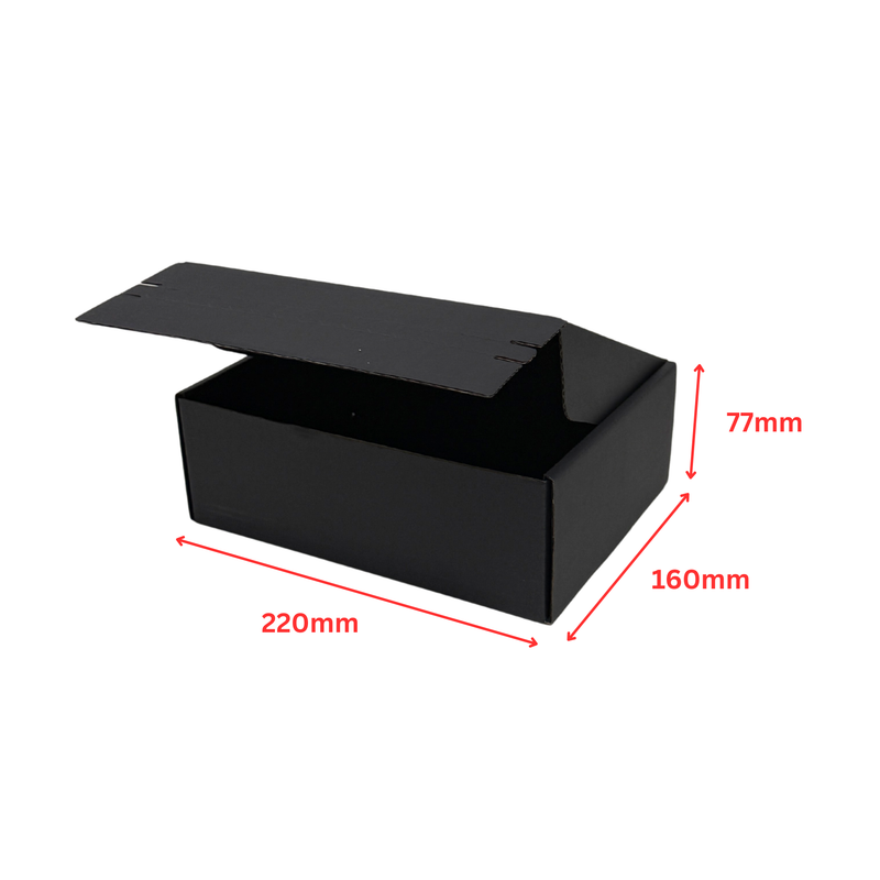 Full Black Self Sealing Tuck Front Box 220 × 160 × 77 mm – Shipping & Gift Packaging