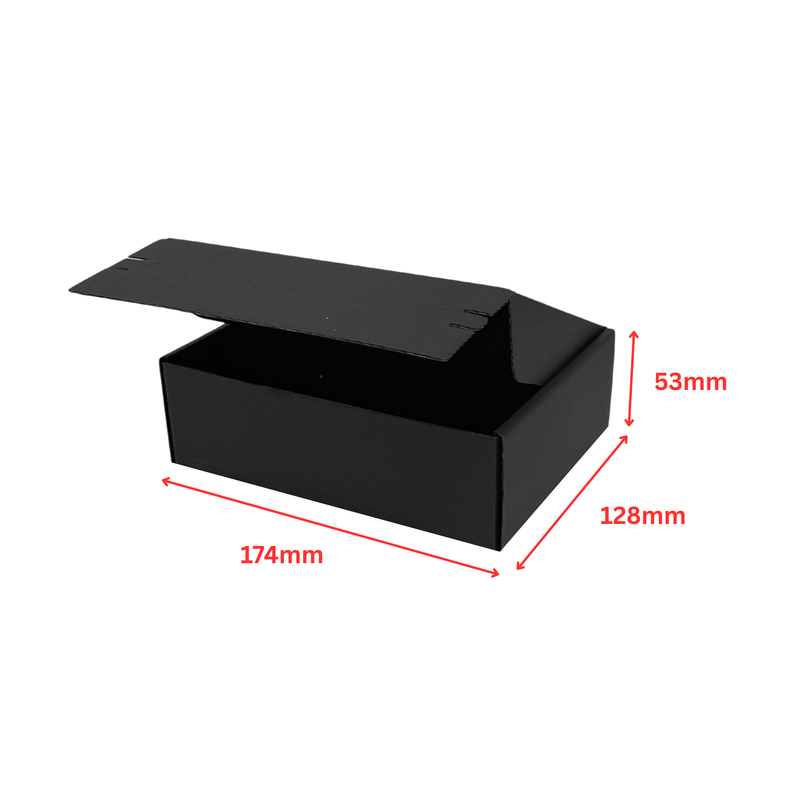 Full Black Self Sealing Tuck Front Box 174 × 128 × 53 mm – Shipping & Gift Packaging