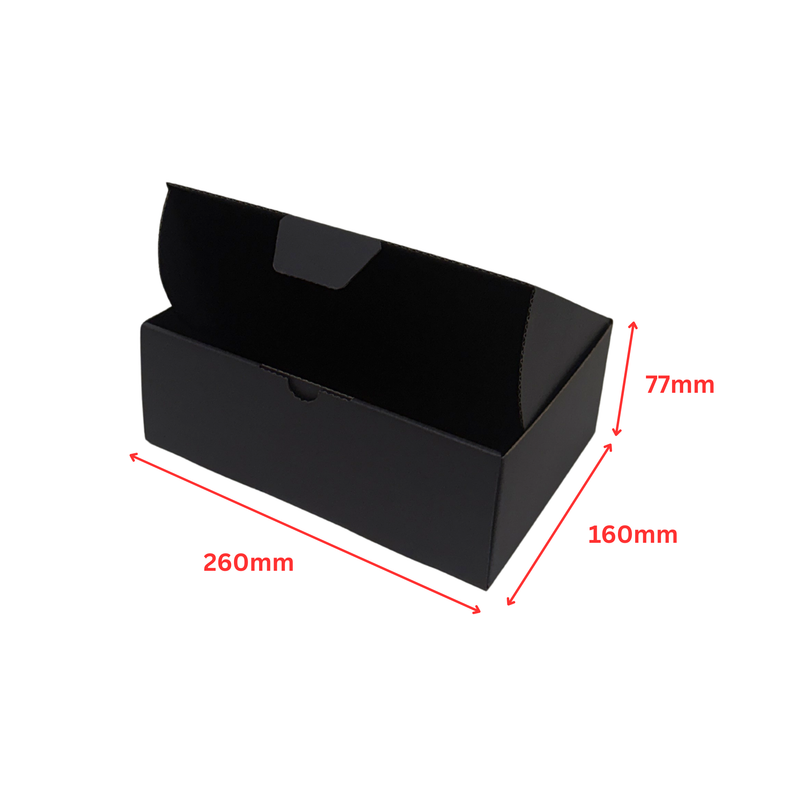 Full Black Die Cut Mailing Box 220 × 160 × 77 mm – Cardboard Shipping & Packing Box