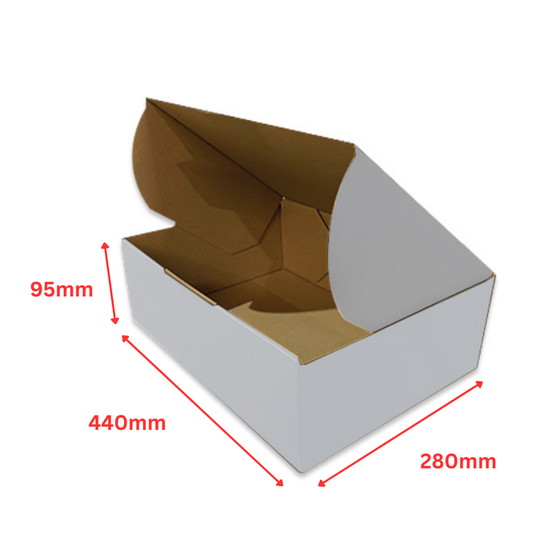 White Die-Cut Carton Box – 440×280×95mm Retail & Shipping Packaging