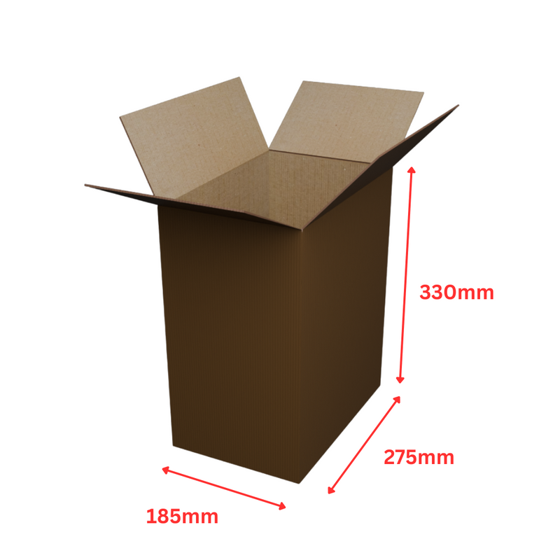 Brown Cardboard Box 275x185x330mm – Strong B-Flute for Packing & Shipping