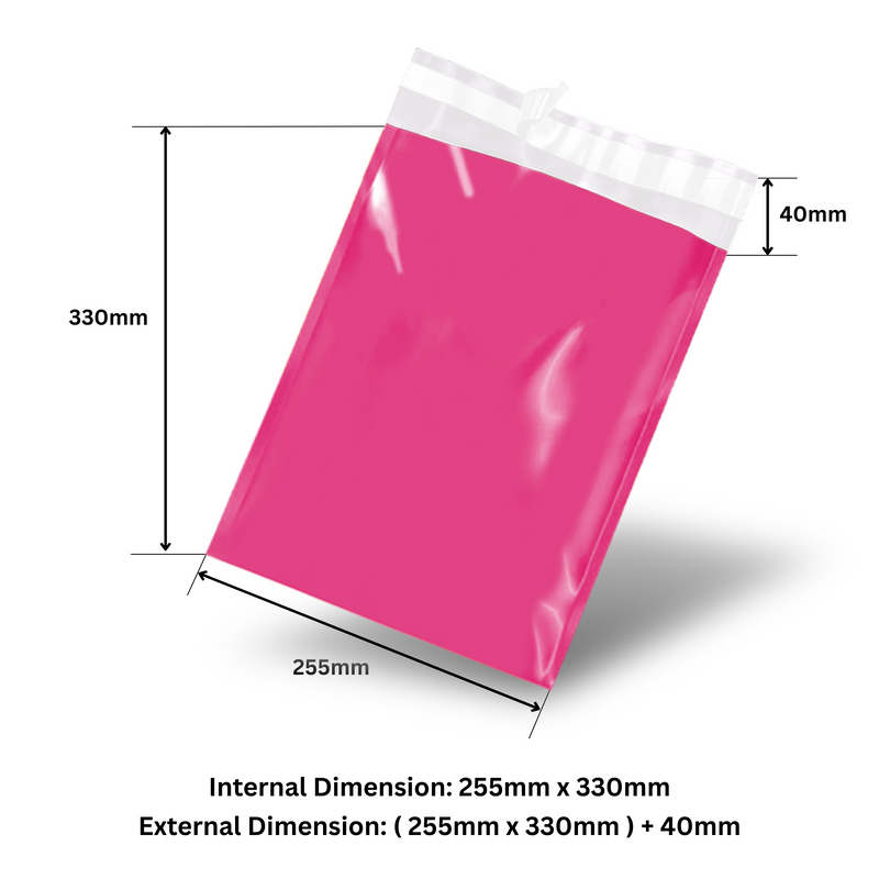 Pink Poly Mailer 255 x 330 + 40mm – Plastic Shipping Satchel with White Internal Lining