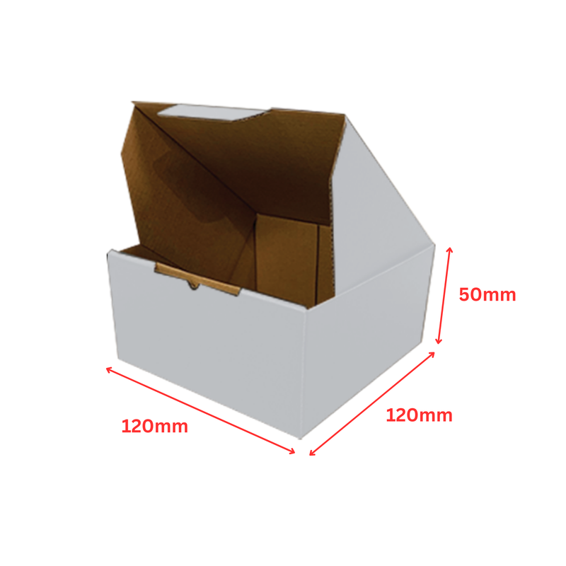 Sturdy White Die-Cut 120 x 120 x 50mm Box – Ideal for Mailing, Shipping, and Packing
