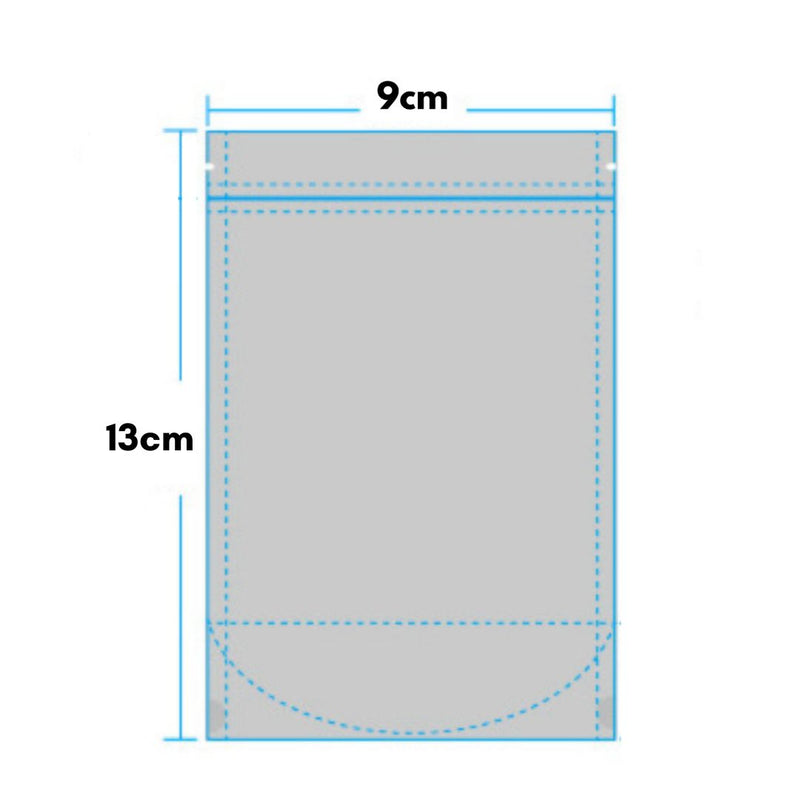 90mm x 130mm + 30mm Double Aluminum Foil Stand Up Retail Bags - Zip Lock Pouches (13µ Thickness)