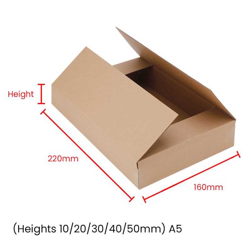 A5 Multi Crease  Kraft Brown Box 220x160mm (Heights10/20/30/40/50mm)