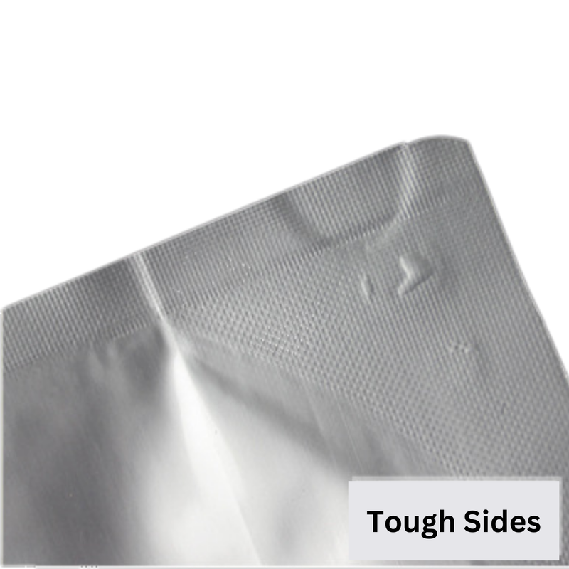 90mm x 130mm + 30mm Double Aluminum Foil Stand Up Retail Bags - Zip Lock Pouches (13µ Thickness)