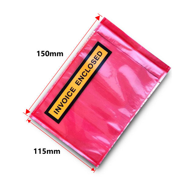 Invoice Enclosed Pouch - 115 X150MM Red Clear Document Sticker Envelope - ozpack.au
