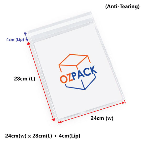 240 x 280mm Self Adhesive Sealing Clear OPP Cellophane Resealable Plastic Bags - ozpack.au