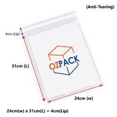 240 X 310mm Self Adhesive Sealing Clear OPP Cellophane Resealable Plastic Bags - ozpack.au