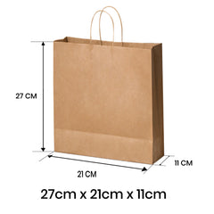 27 x 21 x 11cm 150GSM 100% Recyclable Bulk Sale Super Value Medium Craft  Paper Gift  Brown Carry Bag with Handle - ozpack.au