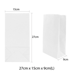 27 x 15 x 9cm Large White Kraft Paper Bags Take Away Food Lolly Grocery Buffet Craft Gift Market Bag