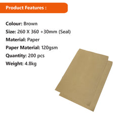 200x Card Mailer 260 x 360mm + 30mm Wide Adhesive Seal 120gsm Brown Envelope - ozpack.au