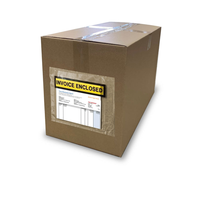 Invoice Enclosed Document Pouch - 115x150mm White Clear Printed Sticker - ozpack.au