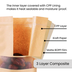 200 mm x 300 mm + 50 mm Resealable Kraft Paper Matt Window Zipper Lock Stand Up Bag Pouches Packaging - ozpack.au