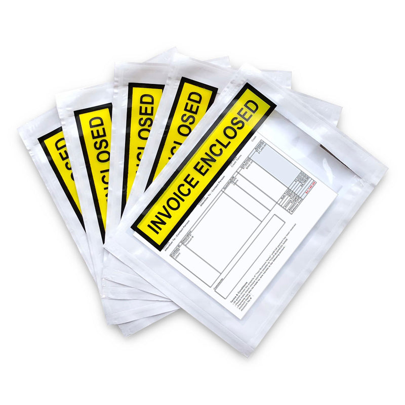 Invoice Enclosed Document Pouch - 115x150mm White Clear Printed Sticker - ozpack.au