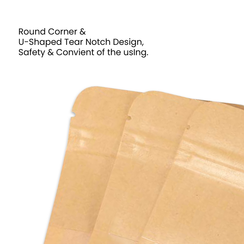 90 mm x 140 mm + 30 mm Resealable Kraft Paper Matt Window Zipper Lock Stand Up Bag Pouches Packaging - ozpack.au