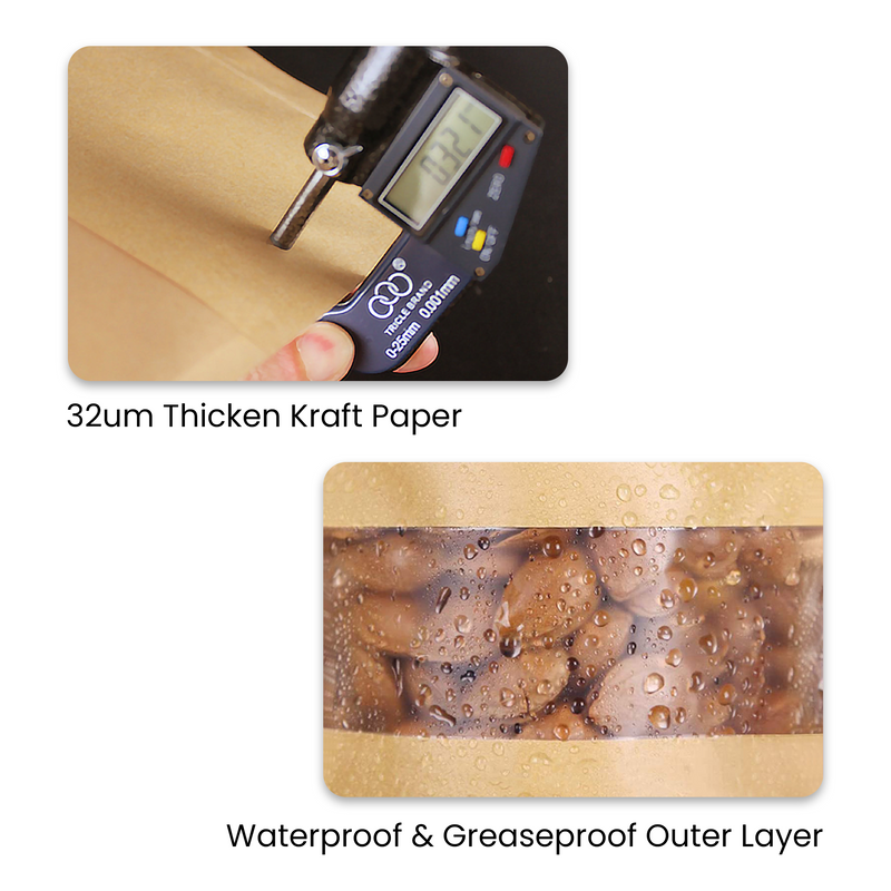 180 mm x 260 mm + 40 mm Resealable Kraft Paper Matt Window Zipper Lock Stand Up Bag Pouches Packaging - ozpack.au