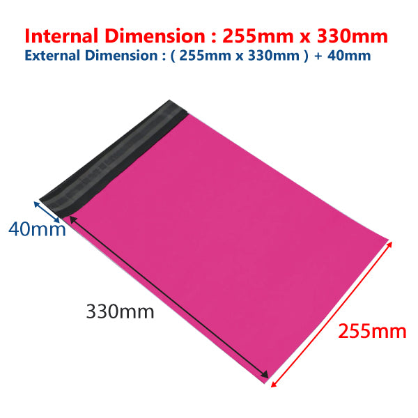 255 mm x 330 mm + 40mm Pink Poly Mailer Plastic Mailing Satchel Courier Shipping Bag - ozpack.au