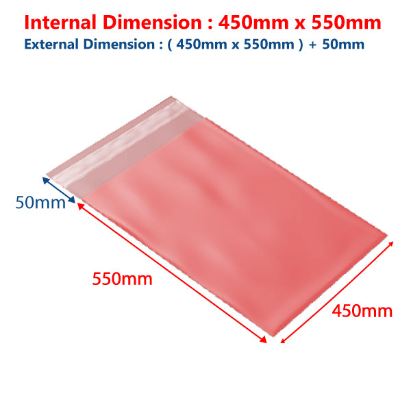 450 mm x 550 mm + 50mm Light Pink Poly Mailer Plastic Mailing Satchel Courier Shipping Bag - ozpack.au
