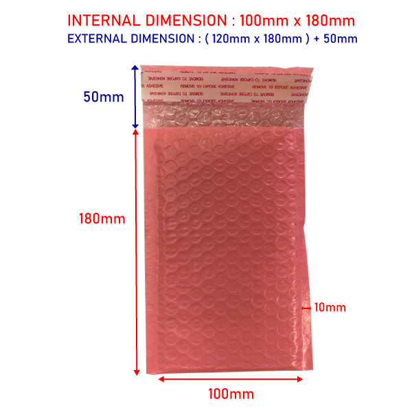 100 x 180mm + 50mm Poly Bubble Mailer Self Seal Plastic Padded Cushion Envelope Bag Pink Black White - ozpack.au