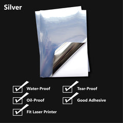 A4 Glossy Gold/Silver PET Self Adhesive Vinyl Sticker Paper Sheet Label Laser Print - ozpack.au