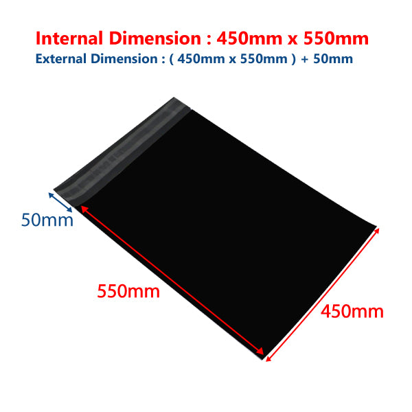 450 mm x 550 mm + 50mm Black Poly Mailer Plastic Mailing Satchel Courier Shipping Bag - ozpack.au