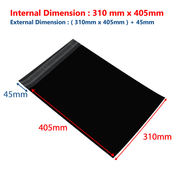 310 mm x 405 mm + 45 mm Black Poly Mailer Plastic Mailing Satchel Courier Shipping Bag - ozpack.au