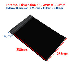 255 mm x 330 mm + 40mm Black Poly Mailer Plastic Mailing Satchel Courier Shipping Bag - ozpack.au